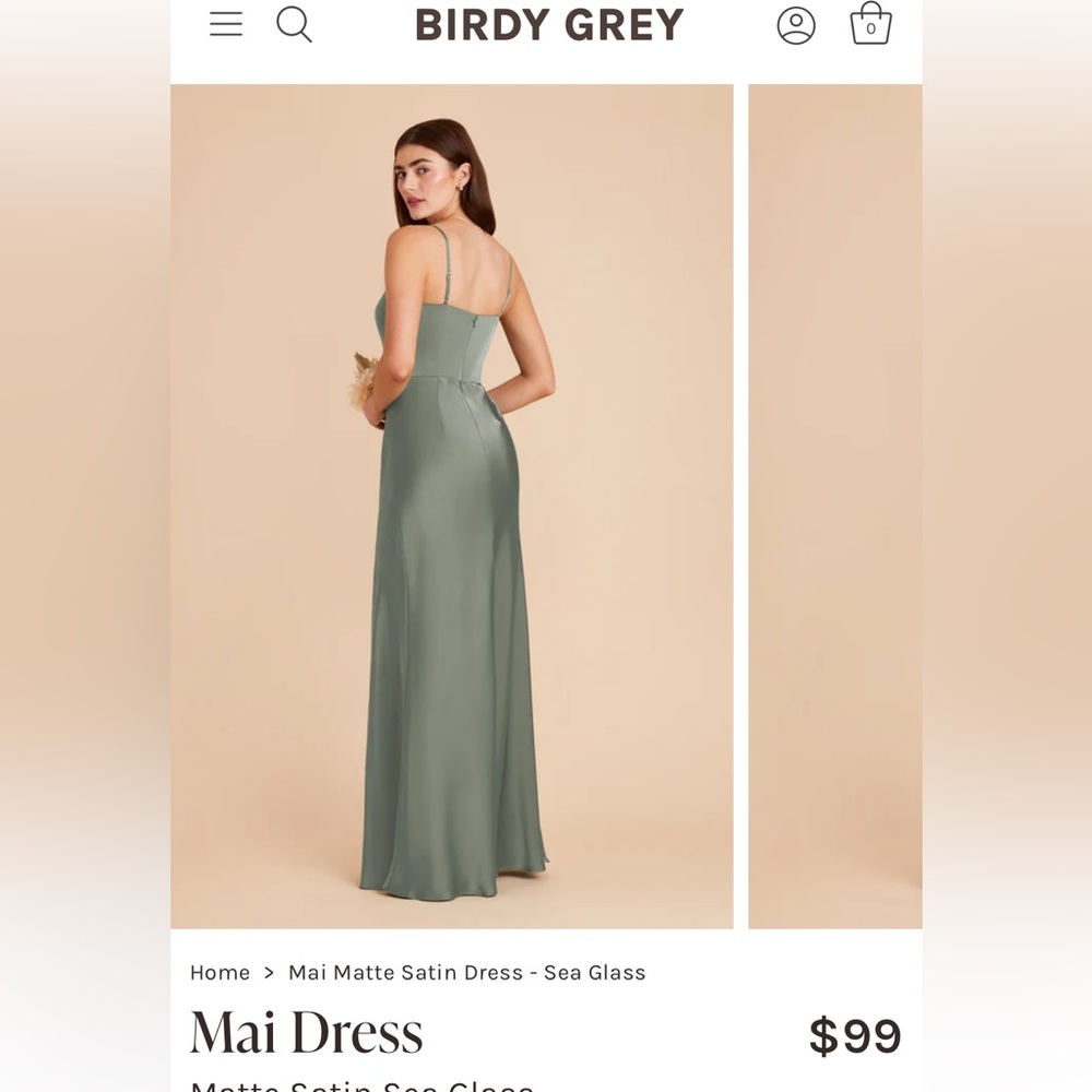 Birdy Grey, NWT, Matte Satin Sea Glass Mai Bridesmaids Dress, Never Worn; Size S